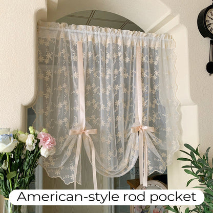 🌸LIMITED-TIME 50% OFF!⏰Embroidered Floral Tie-Up Sheer Curtain