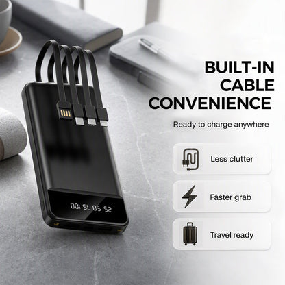 🏕️ High-Capacity Power Bank with Integrated Cables
