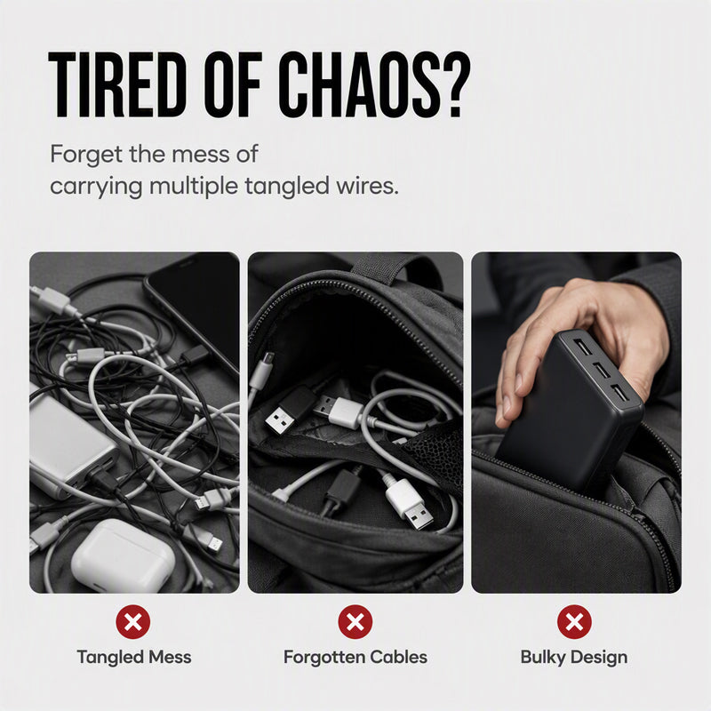 🏕️ High-Capacity Power Bank with Integrated Cables