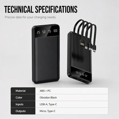 🏕️ High-Capacity Power Bank with Integrated Cables