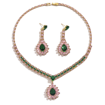 Zircon Jewelry Set Necklace & Drop Earrings for Women