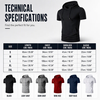Men's Hooded Short Sleeve T-Shirt with Pocket