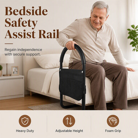 📢📢40% OFF !! ⏰ Safe Stand Bed Rail – Adjustable height, foam grip & secure strap – Easy bedside support for seniors & mobility aid ✨