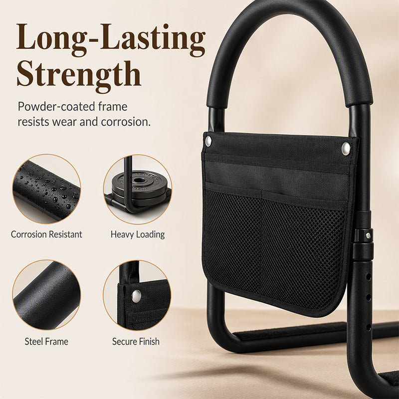 📢📢40% OFF !! ⏰ Safe Stand Bed Rail – Adjustable height, foam grip & secure strap – Easy bedside support for seniors & mobility aid ✨