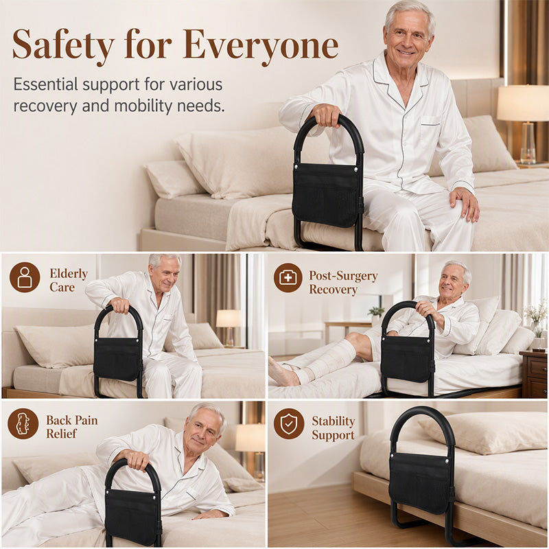 📢📢40% OFF !! ⏰ Safe Stand Bed Rail – Adjustable height, foam grip & secure strap – Easy bedside support for seniors & mobility aid ✨