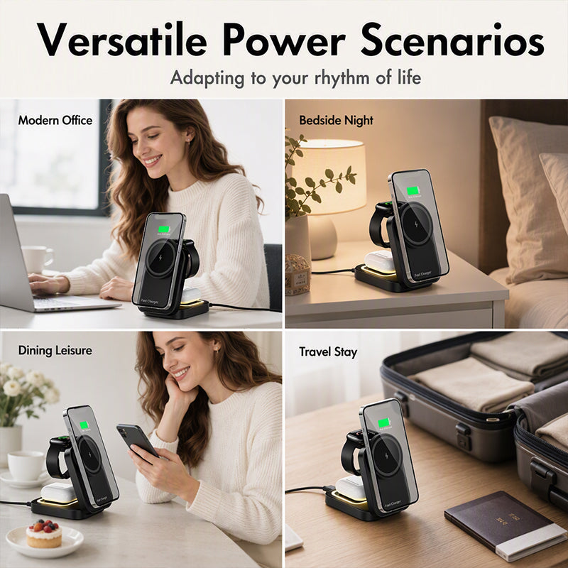 3 in 1 Foldable Wireless Charging Station 15W Fast Charger Desktop Stand