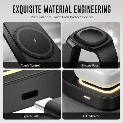 3 in 1 Foldable Wireless Charging Station 15W Fast Charger Desktop Stand