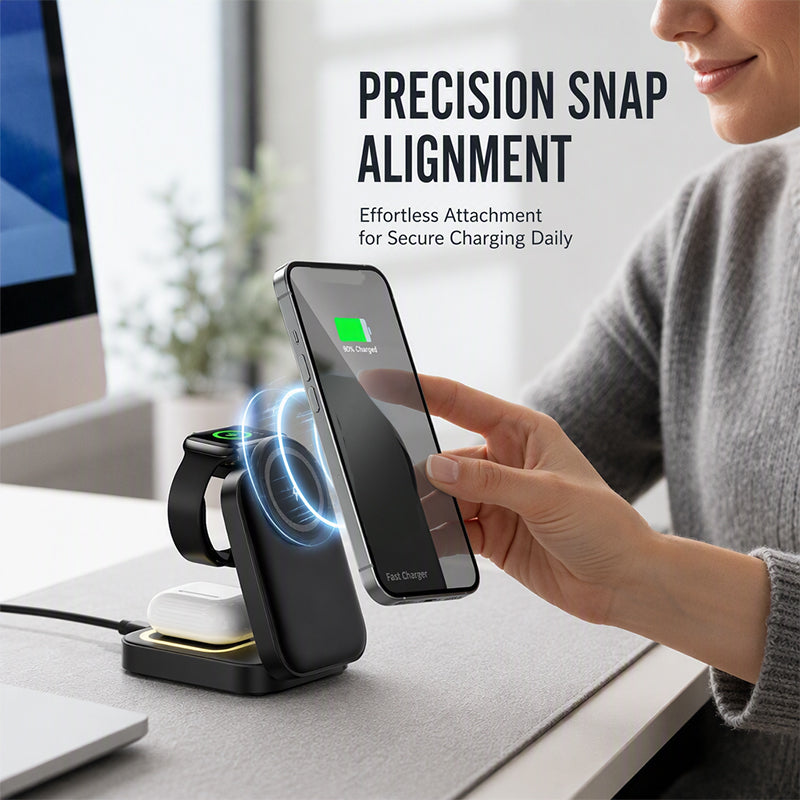 3 in 1 Foldable Wireless Charging Station 15W Fast Charger Desktop Stand