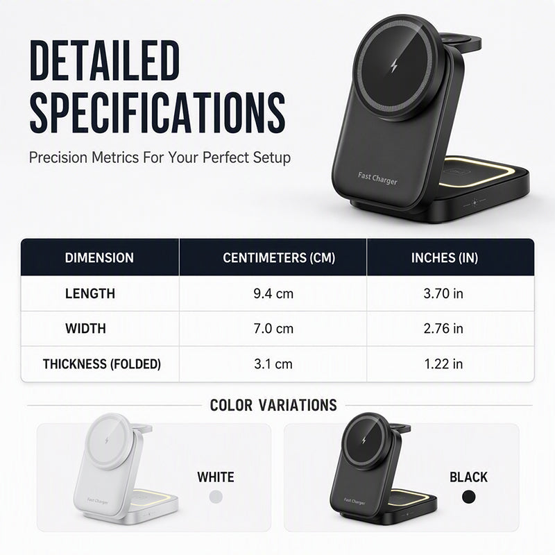 3 in 1 Foldable Wireless Charging Station 15W Fast Charger Desktop Stand