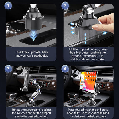 🚗 50% OFF NOW! 📱 Foldable Tablet Cup Holder – Fits Most Cup Holders, Adjustable 1080° Angle & Anti-Slip Grip 🛣️