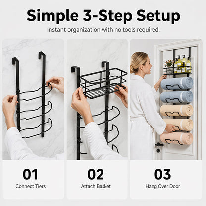 🎉 LIMITED TIME 50% OFF! 🚪 Over-the-Door Towel Rack with Storage Shelf – No-Drill Bathroom Organizer, Carbon Steel & Rustproof Finish ✨