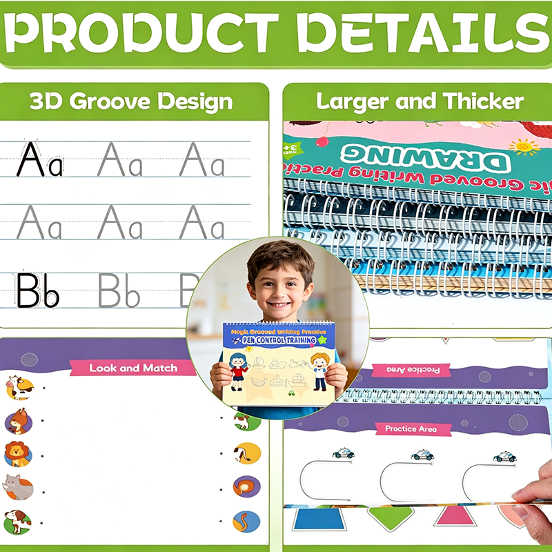 📢📢 50% OFF✍️ 7-Book Grooved Handwriting Set – Reusable Tracing Practice with Disappearing-Ink Pens for Kids