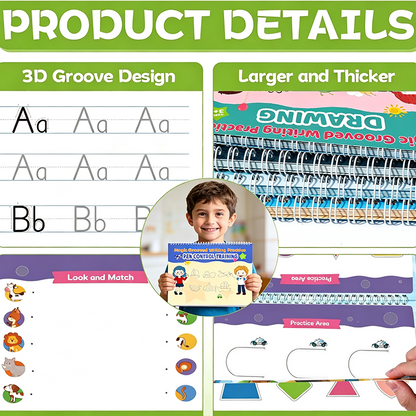 📢📢 50% OFF✍️ 7-Book Grooved Handwriting Set – Reusable Tracing Practice with Disappearing-Ink Pens for Kids