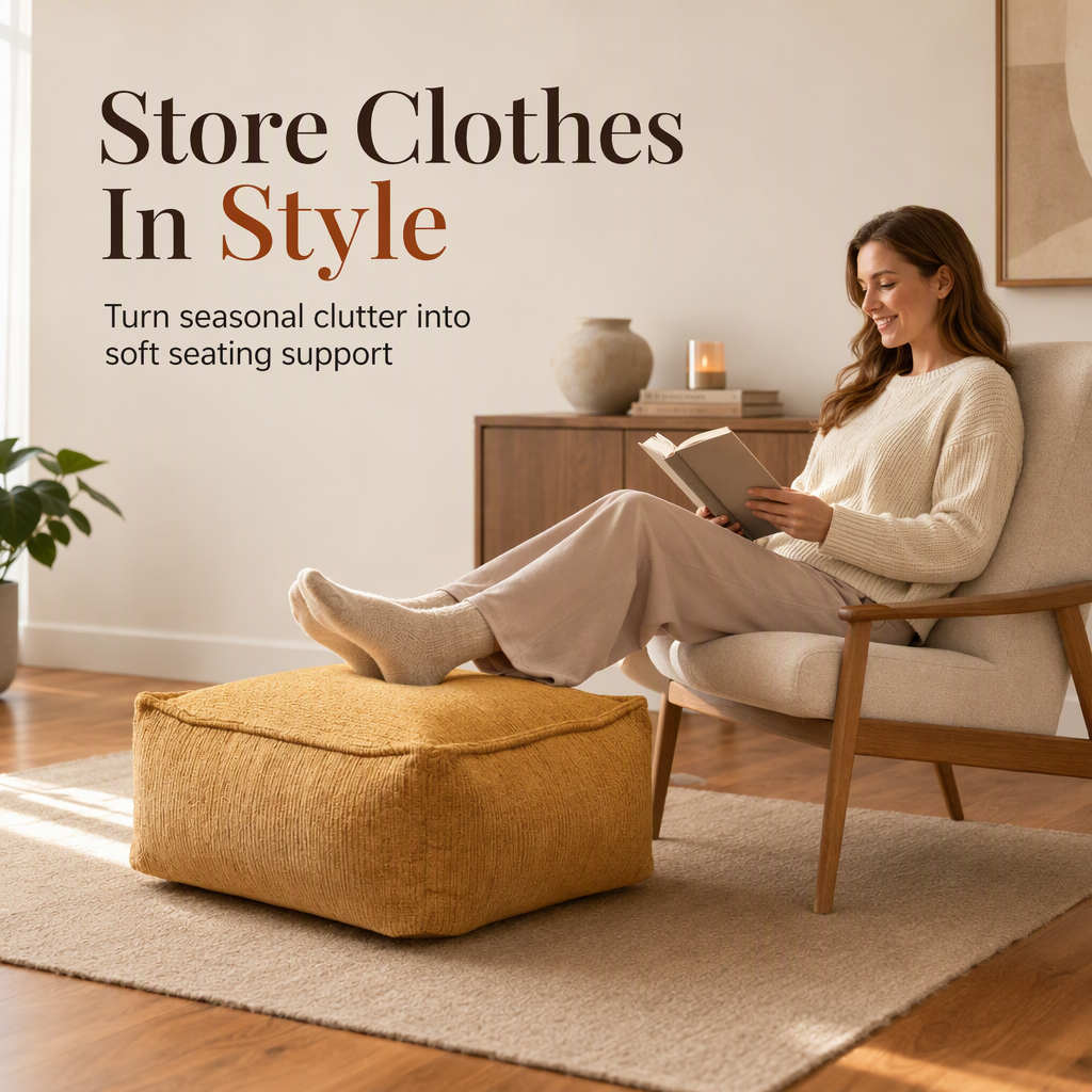 🏷️HOT FLASH SALE 30% OFF🏠Boho Storage Ottoman Pouf Cover – fill with clothes & blankets, supports 220 lbs, washable canvas. Tidy & cosy! ✅