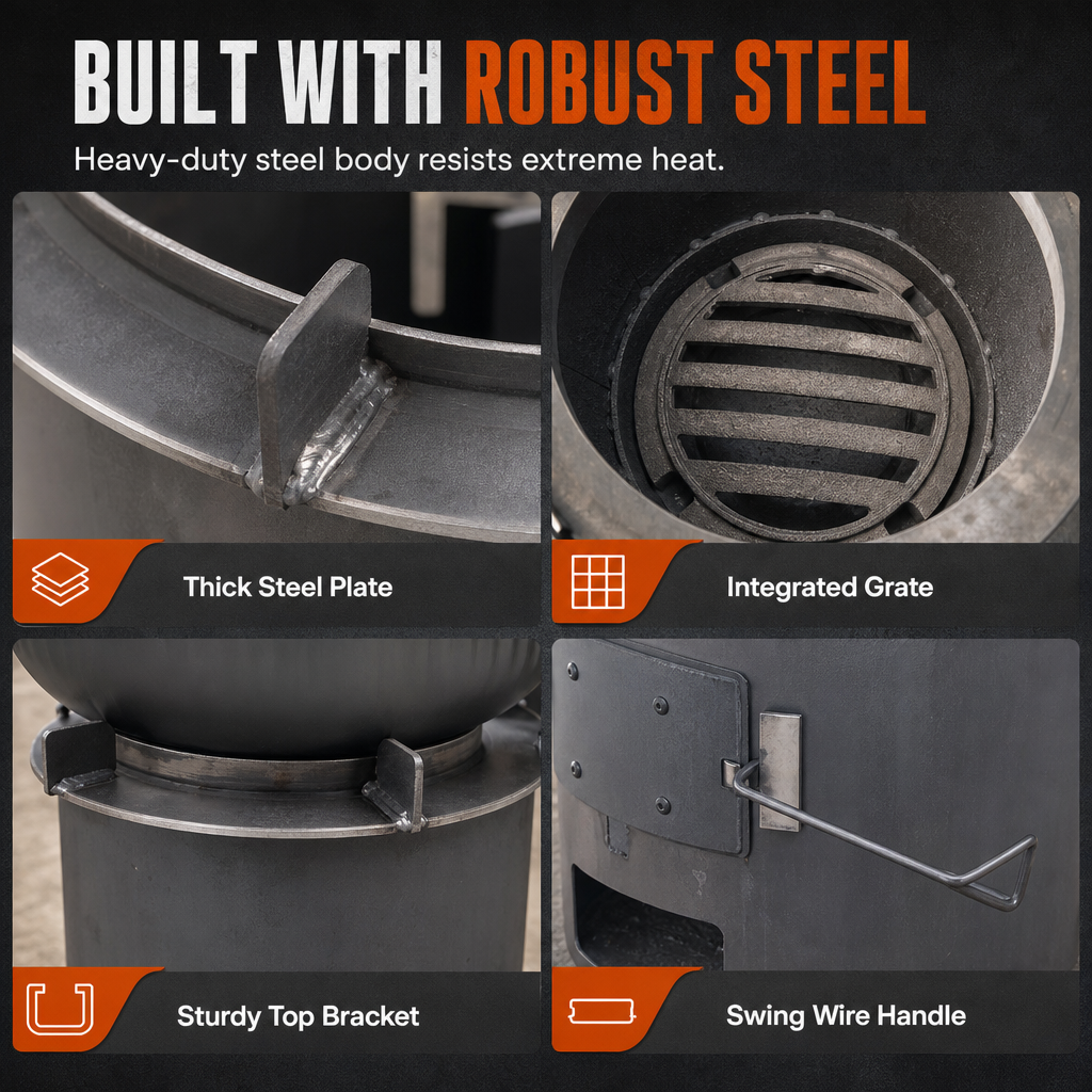 📢📢50% OFF !! ⏰🔥 Heavy-Duty Camping Stove: Carbon Steel, Wood & Charcoal, High-Draft Airflow, 3-in-1 Cook