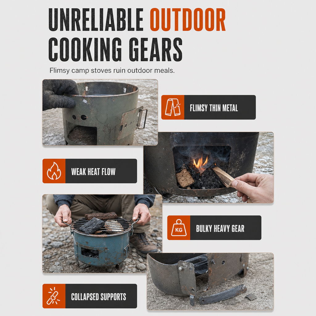 📢📢50% OFF !! ⏰🔥 Heavy-Duty Camping Stove: Carbon Steel, Wood & Charcoal, High-Draft Airflow, 3-in-1 Cook