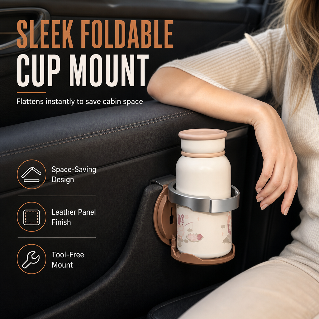 🚗 LIMITED-TIME 50% OFF! 🥤 Foldable Car Door Drink Holder – Multi-Purpose, Clip-On, Faux Leather ✨