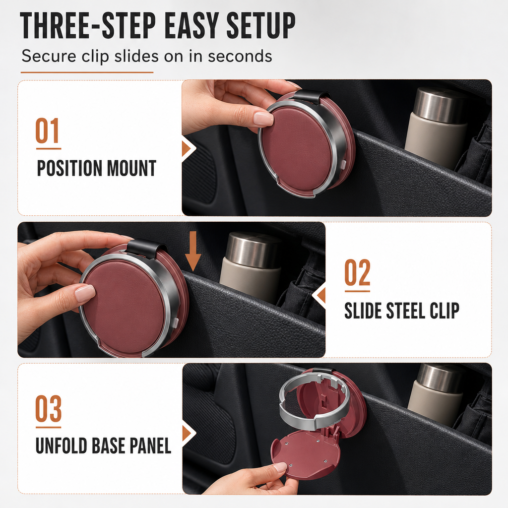 🚗 LIMITED-TIME 50% OFF! 🥤 Foldable Car Door Drink Holder – Multi-Purpose, Clip-On, Faux Leather ✨