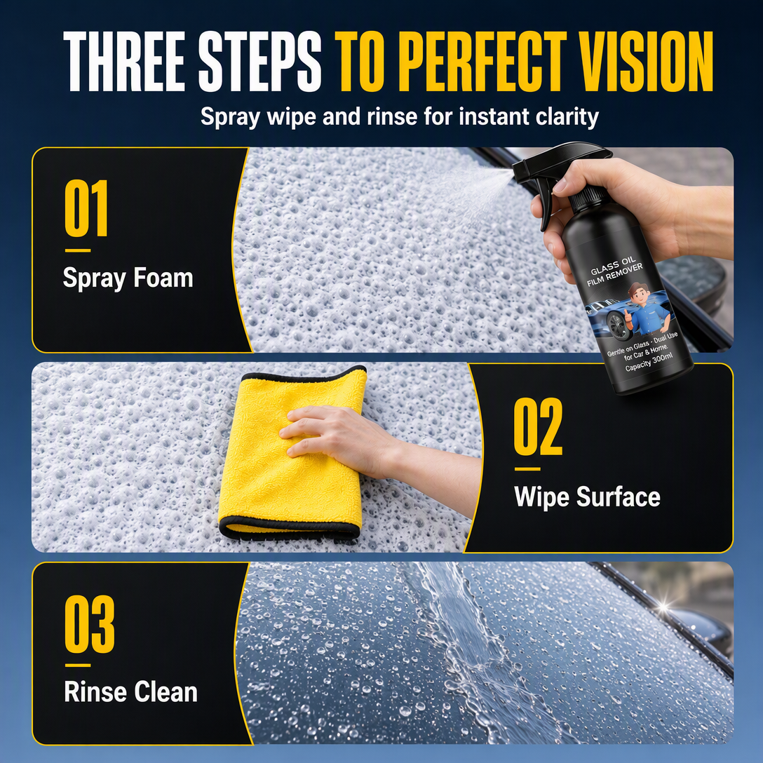 🔥 🚗 Car Glass Oil Film Remover Spray – Powerful Windshield Decontamination & Bug Residue Cleaner for Clear Driving Vision ✨