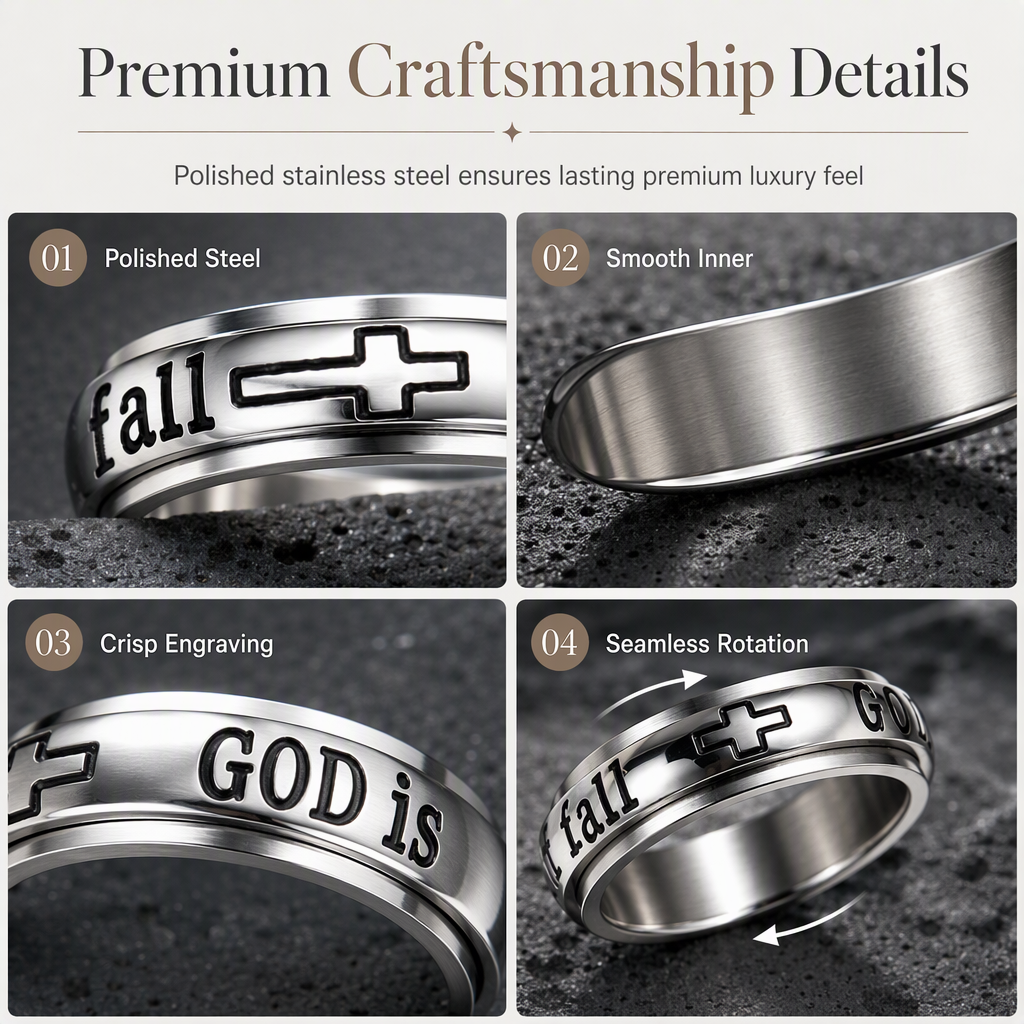 💍 50% OFF! ✨ Silver Titanium Spinner Ring – "God Is Within Her" engraving ✨