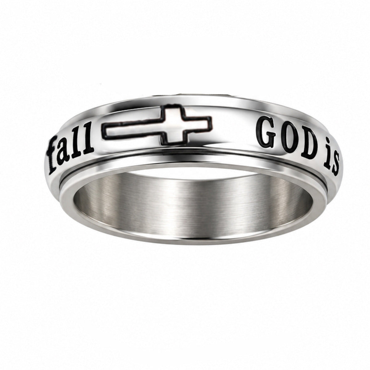 💍 50% OFF! ✨ Silver Titanium Spinner Ring – "God Is Within Her" engraving ✨
