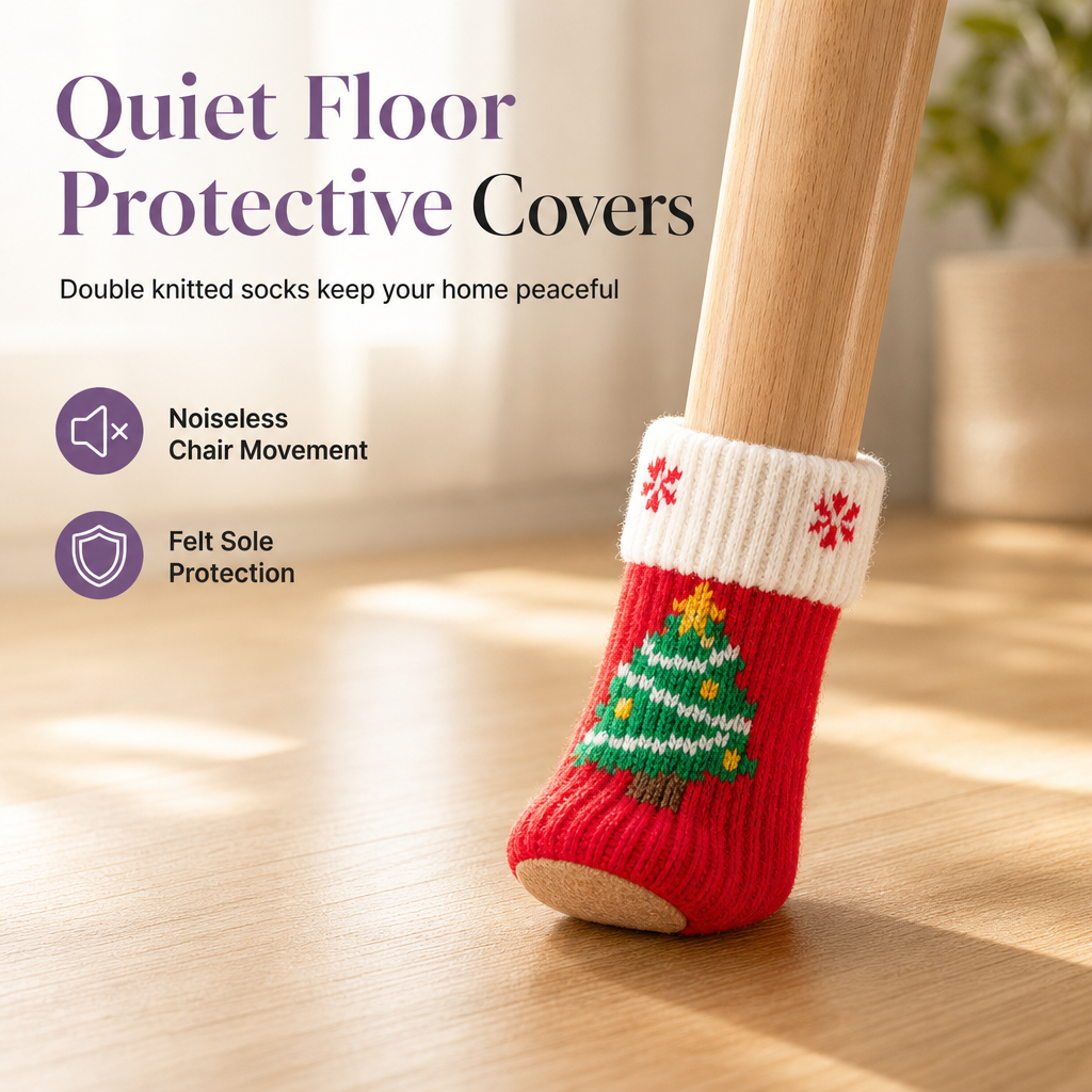 📢📢20% OFF !! ⏰Christmas Knitted Chair Leg Covers with Felt Pads Non Slip Thickened Table Feet Socks Floor Protectors 4-Piece Set