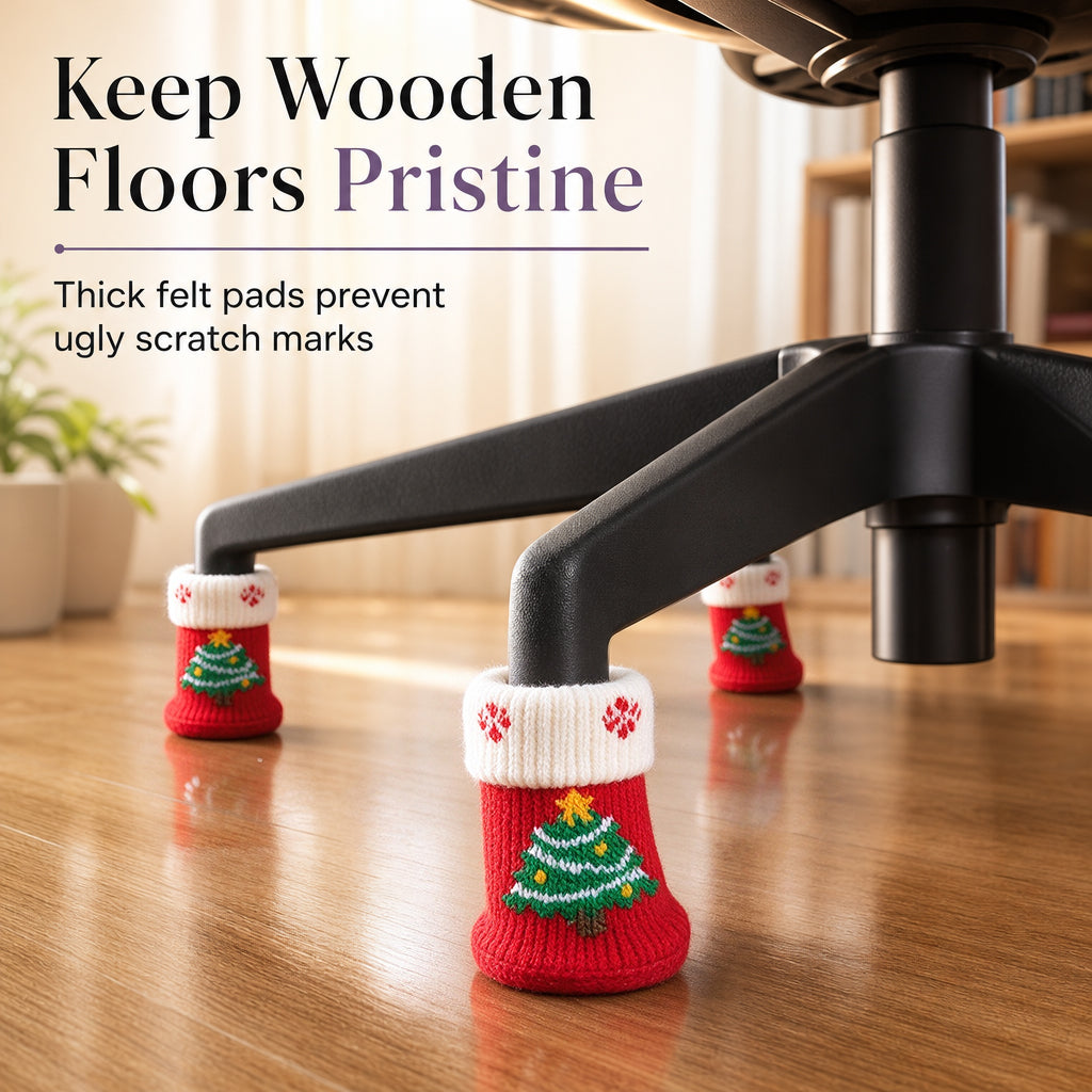 📢📢20% OFF !! ⏰Christmas Knitted Chair Leg Covers with Felt Pads Non Slip Thickened Table Feet Socks Floor Protectors 4-Piece Set
