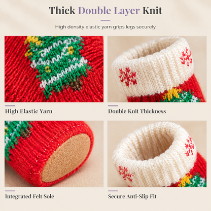 📢📢20% OFF !! ⏰Christmas Knitted Chair Leg Covers with Felt Pads Non Slip Thickened Table Feet Socks Floor Protectors 4-Piece Set