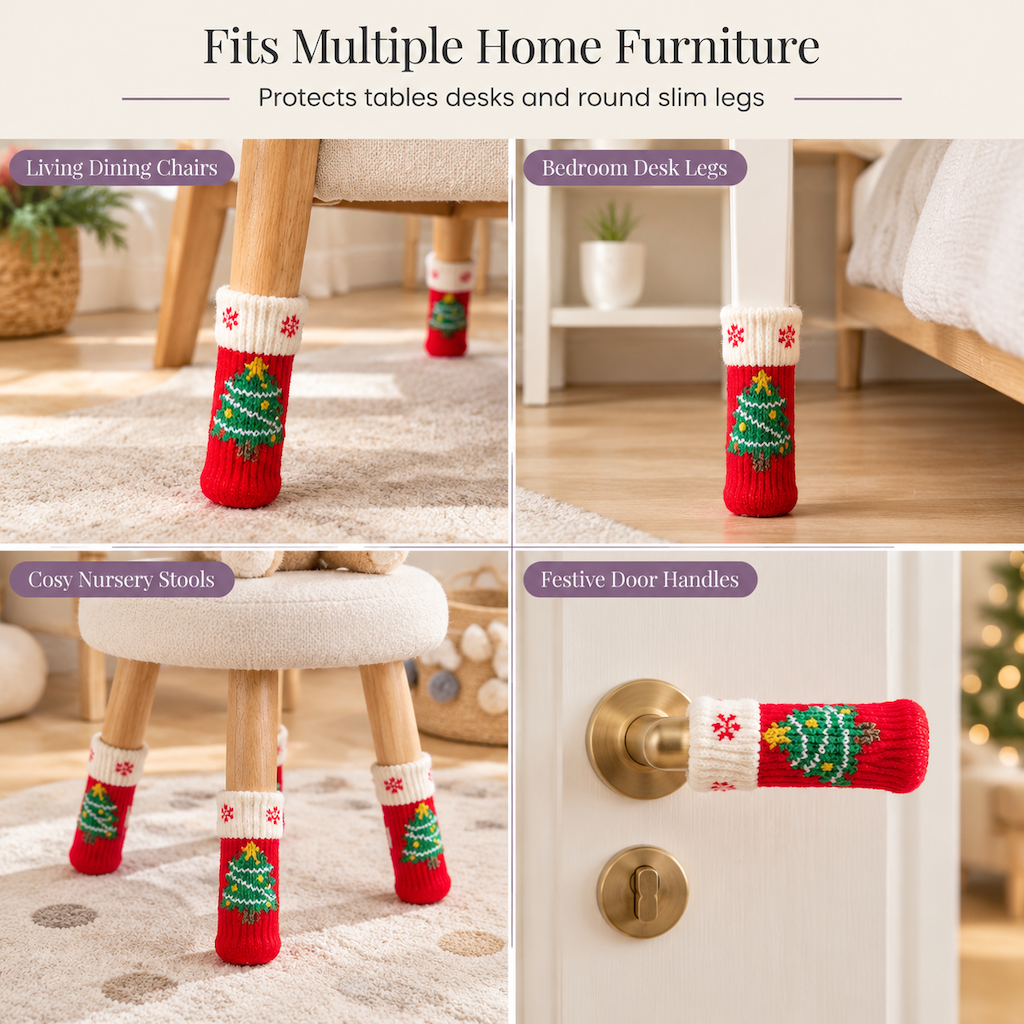 📢📢20% OFF !! ⏰Christmas Knitted Chair Leg Covers with Felt Pads Non Slip Thickened Table Feet Socks Floor Protectors 4-Piece Set