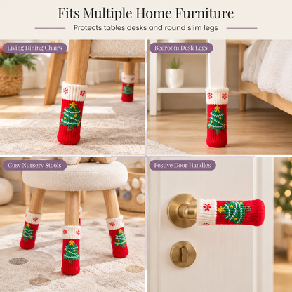 📢📢20% OFF !! ⏰Christmas Knitted Chair Leg Covers with Felt Pads Non Slip Thickened Table Feet Socks Floor Protectors 4-Piece Set