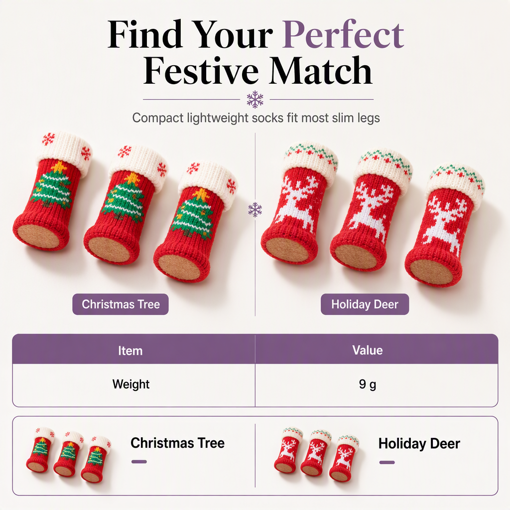 📢📢20% OFF !! ⏰Christmas Knitted Chair Leg Covers with Felt Pads Non Slip Thickened Table Feet Socks Floor Protectors 4-Piece Set
