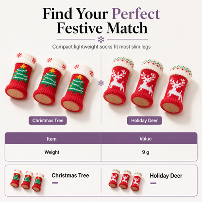 📢📢20% OFF !! ⏰Christmas Knitted Chair Leg Covers with Felt Pads Non Slip Thickened Table Feet Socks Floor Protectors 4-Piece Set
