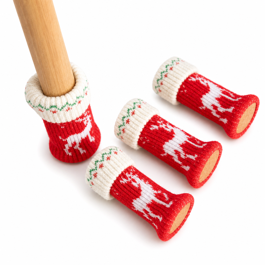 📢📢20% OFF !! ⏰Christmas Knitted Chair Leg Covers with Felt Pads Non Slip Thickened Table Feet Socks Floor Protectors 4-Piece Set