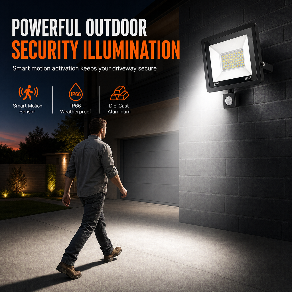 📢📢 30% OFF! 50W Outdoor LED Floodlight – PIR Motion Sensor & IP66 Weatherproof Design for Yards and Entryways 🏠✨