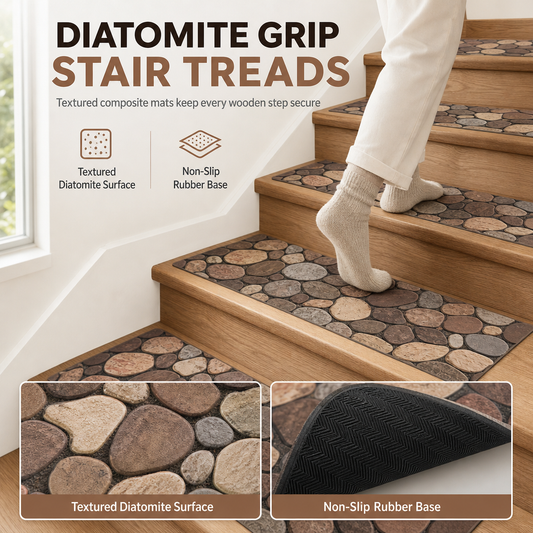 📢📢LIMITED 30% OFF !! ⏰Cobblestone Pattern Diatomite Stair Tread Mat Water Absorbent Non Slip Trimmable Step Rug Easy to Clean