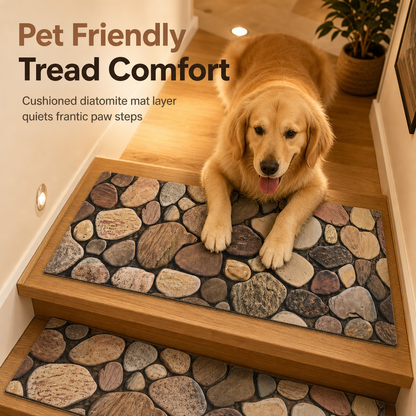 📢📢LIMITED 30% OFF !! ⏰Cobblestone Pattern Diatomite Stair Tread Mat Water Absorbent Non Slip Trimmable Step Rug Easy to Clean