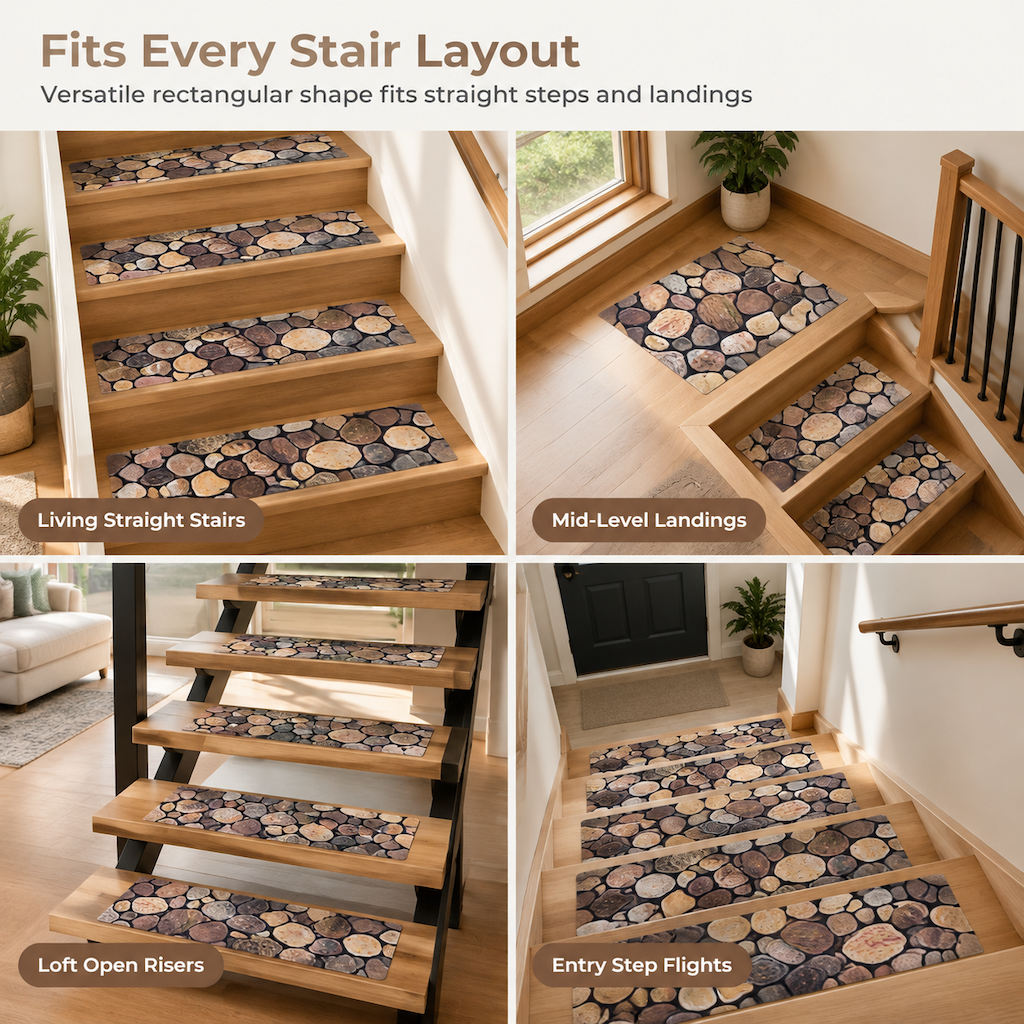 📢📢LIMITED 30% OFF !! ⏰Cobblestone Pattern Diatomite Stair Tread Mat Water Absorbent Non Slip Trimmable Step Rug Easy to Clean