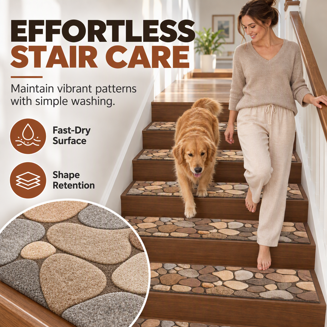 📢📢LIMITED 30% OFF !! ⏰Cobblestone Pattern Diatomite Stair Tread Mat Water Absorbent Non Slip Trimmable Step Rug Easy to Clean