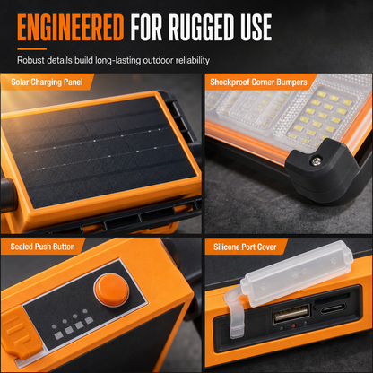 ⚡ 50% OFF NOW! 🔦 Solar LED Work Light & Camping Lantern – Power Bank, 4 Modes & 360° Kickstand – All-Weather Resistant 🏕️