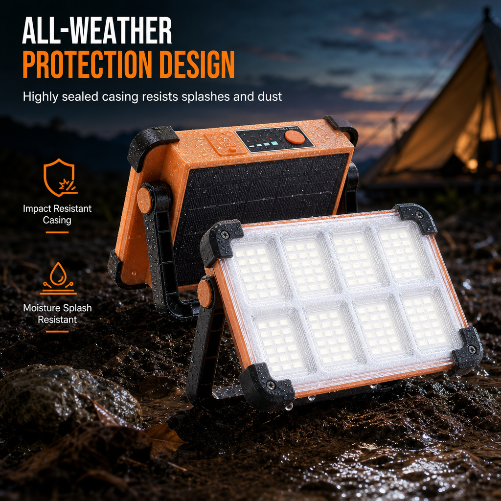 ⚡ 50% OFF NOW! 🔦 Solar LED Work Light & Camping Lantern – Power Bank, 4 Modes & 360° Kickstand – All-Weather Resistant 🏕️