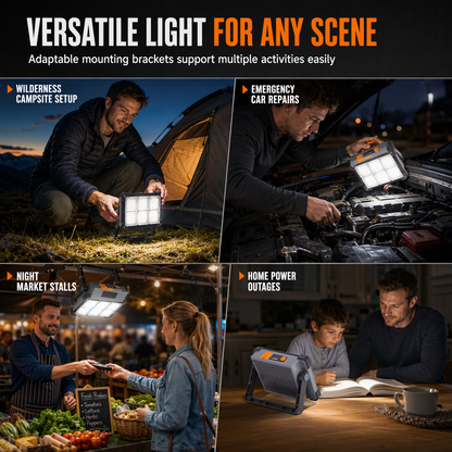 ⚡ 50% OFF NOW! 🔦 Solar LED Work Light & Camping Lantern – Power Bank, 4 Modes & 360° Kickstand – All-Weather Resistant 🏕️