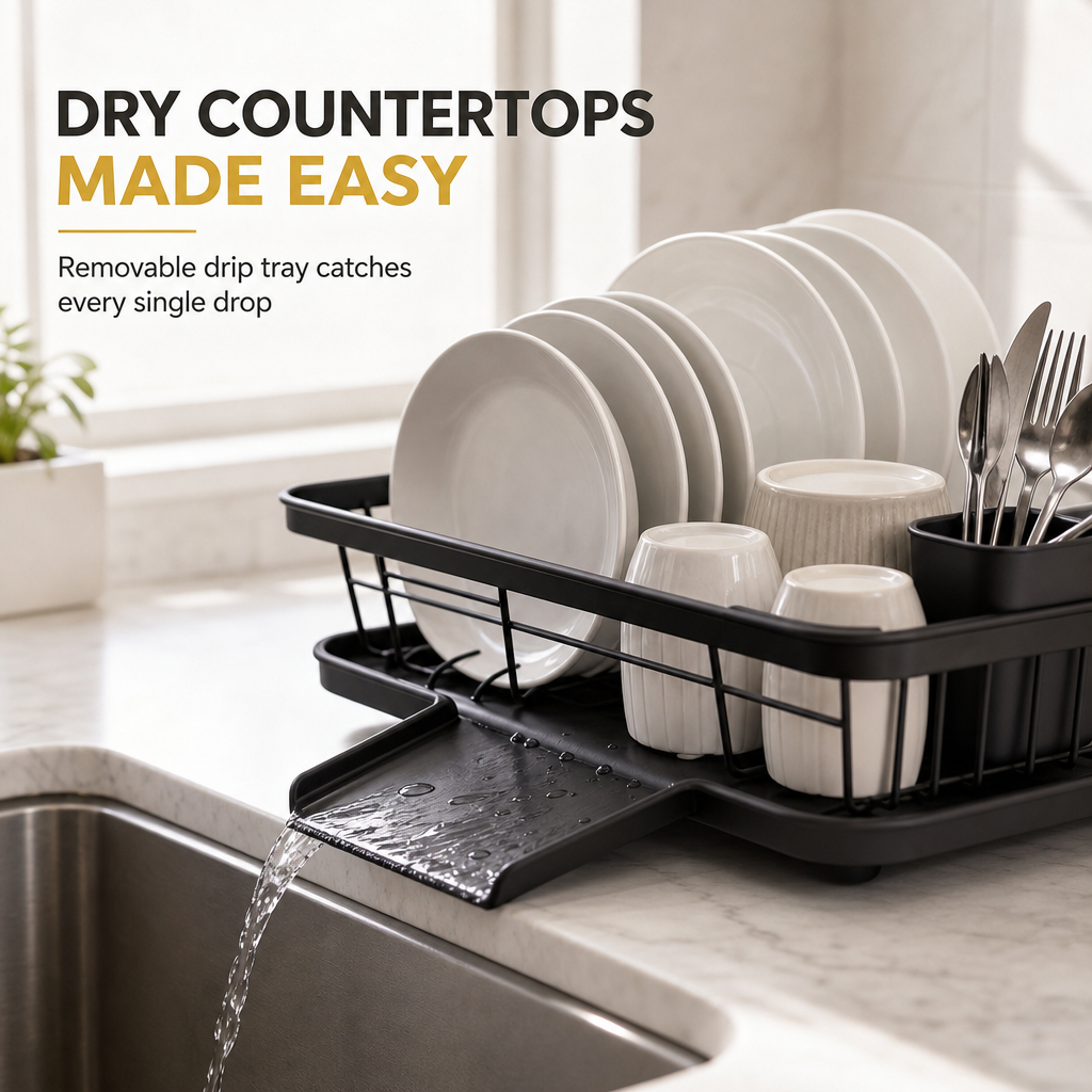 1 Tier Kitchen Dish Drying Rack Countertop Dish Drainer and Storage Organizer Basket for Bowls and Plates