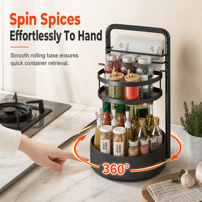 Rotating Spice Rack Organizer for Kitchen Countertop Black 360 Degree Spinning Condiment Holder for Seasoning Bottles and Jars