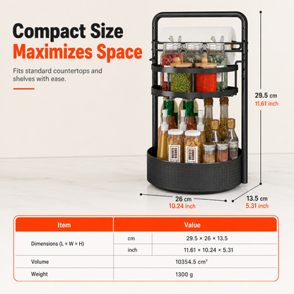 Rotating Spice Rack Organizer for Kitchen Countertop Black 360 Degree Spinning Condiment Holder for Seasoning Bottles and Jars