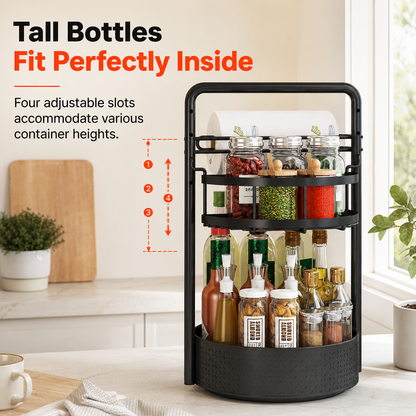 Rotating Spice Rack Organizer for Kitchen Countertop Black 360 Degree Spinning Condiment Holder for Seasoning Bottles and Jars