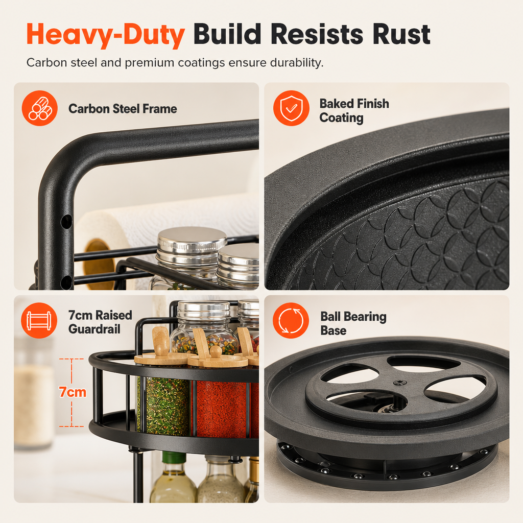 Rotating Spice Rack Organizer for Kitchen Countertop Black 360 Degree Spinning Condiment Holder for Seasoning Bottles and Jars