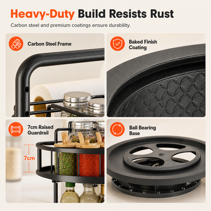 Rotating Spice Rack Organizer for Kitchen Countertop Black 360 Degree Spinning Condiment Holder for Seasoning Bottles and Jars