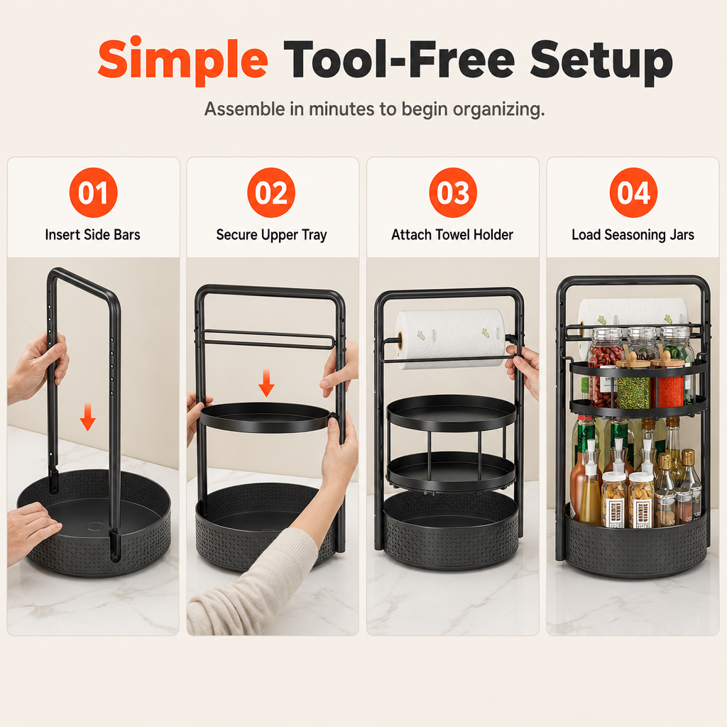 Rotating Spice Rack Organizer for Kitchen Countertop Black 360 Degree Spinning Condiment Holder for Seasoning Bottles and Jars