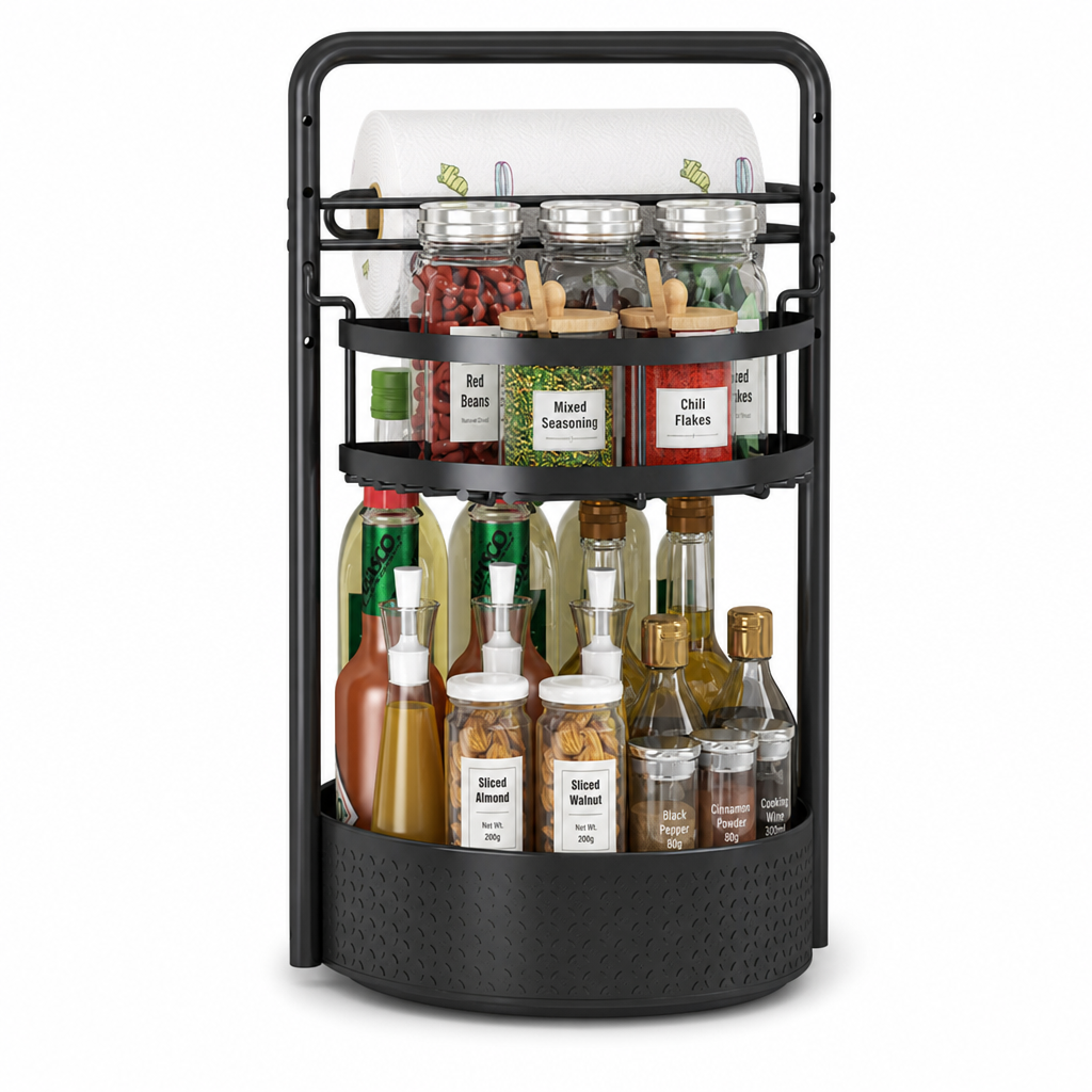 Rotating Spice Rack Organizer for Kitchen Countertop Black 360 Degree Spinning Condiment Holder for Seasoning Bottles and Jars