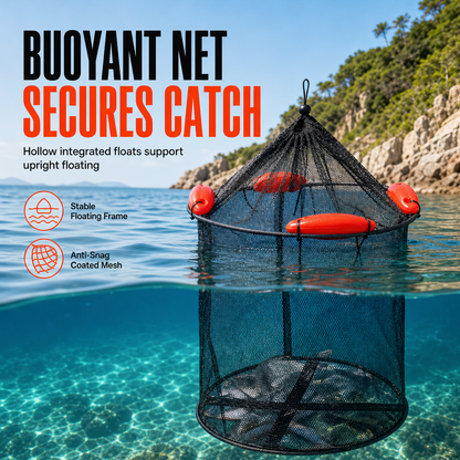 📢📢50% OFF !! ⏰Floating Collapsible Fishing Keep Net with Float Balls Coated Anti Snag Fish Guard Net Bag for Sea Fishing